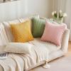 MIULEE Boho Decorative Throw Pillow Covers with Pom-poms, Soft Corduroy Square Solid Lumbar Cushion Cases for Spring Couch Sofa Bedroom, 18×18 inch Pink