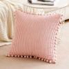MIULEE Boho Decorative Throw Pillow Covers with Pom-poms, Soft Corduroy Square Solid Lumbar Cushion Cases for Spring Couch Sofa Bedroom, 18×18 inch Pink