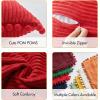 MIULEE Christmas Boho Decorative Throw Pillow Covers with Pom-poms, Soft Corduroy Square Solid Lumbar Cushion Cases for Couch Sofa Bedroom, 18×18 inch Red