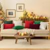 MIULEE Christmas Boho Decorative Throw Pillow Covers with Pom-poms, Soft Corduroy Square Solid Lumbar Cushion Cases for Couch Sofa Bedroom, 18×18 inch Red