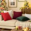 MIULEE Christmas Boho Decorative Throw Pillow Covers with Pom-poms, Soft Corduroy Square Solid Lumbar Cushion Cases for Couch Sofa Bedroom, 18×18 inch Red