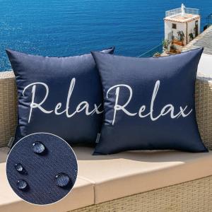 MIULEE Outdoor Waterproof Throw Pillow Covers Set of 2 Relax Decorative Outdoor Square Pillowcases for Chair Patio Garden Couch Tent Balcony Sofa Deep Blue 18×18 Inch(Navy Blue)
