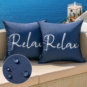 MIULEE Outdoor Waterproof Throw Pillow Covers Set of 2 Relax Decorative Outdoor Square Pillowcases for Chair Patio Garden Couch Tent Balcony Sofa Deep Blue 18×18 Inch(Blue)