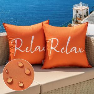 MIULEE Outdoor Waterproof Throw Pillow Covers Set of 2 Relax Decorative Outdoor Square Pillowcases for Chair Patio Garden Couch Tent Balcony Sofa Deep Blue 18×18 Inch(Orange)