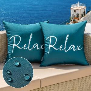 MIULEE Outdoor Waterproof Throw Pillow Covers Set of 2 Relax Decorative Outdoor Square Pillowcases for Chair Patio Garden Couch Tent Balcony Sofa Deep Blue 18×18 Inch(Deep Blue)