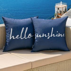 MIULEE Outdoor Waterproof Throw Pillow Covers Set of 2 Spring Hello Sunshine Decorative Outdoor Square Pillowcases for Chair Patio Garden Couch Tent Balcony Sofa Summer Yellow 20×20 Inch(Blue)
