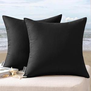 MIULEE Pack of 2 Decorative Outdoor Waterproof Pillow Covers Garden Cushion Sham Throw Pillowcase Summer Shell for Patio Tent Couch 16×16 Inch Beige(Black)