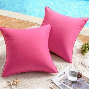 MIULEE Pack of 2 Decorative Outdoor Waterproof Pillow Covers Garden Cushion Sham Throw Pillowcase Summer Shell for Patio Tent Couch 16×16 Inch Beige(Hot Pink)