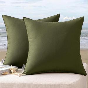 MIULEE Pack of 2 Decorative Outdoor Waterproof Pillow Covers Garden Cushion Sham Throw Pillowcase Summer Shell for Patio Tent Couch 16×16 Inch Beige(Olive)