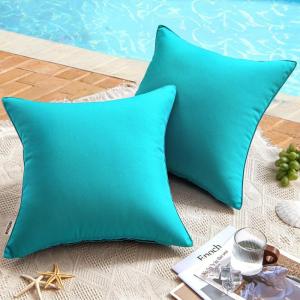 MIULEE Pack of 2 Decorative Outdoor Waterproof Pillow Covers Garden Cushion Sham Throw Pillowcase Summer Shell for Patio Tent Couch 16×16 Inch Beige(Turquoise)