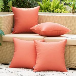 MIULEE Pack of 4 Decorative Outdoor Summer Pillow Covers Square Cushion Cases PU Coating Waterproof Throw Pillowcase Shell for Living Room Couch Sofa Garden Tent Park 18×18 Inch Yellow(Coral Red)