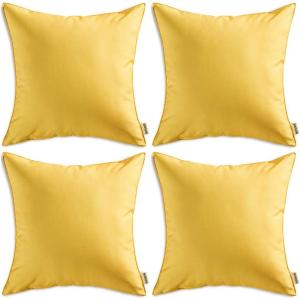 MIULEE Pack of 4 Decorative Outdoor Summer Pillow Covers Square Cushion Cases PU Coating Waterproof Throw Pillowcase Shell for Living Room Couch Sofa Garden Tent Park 18×18 Inch Yellow(Yellow)