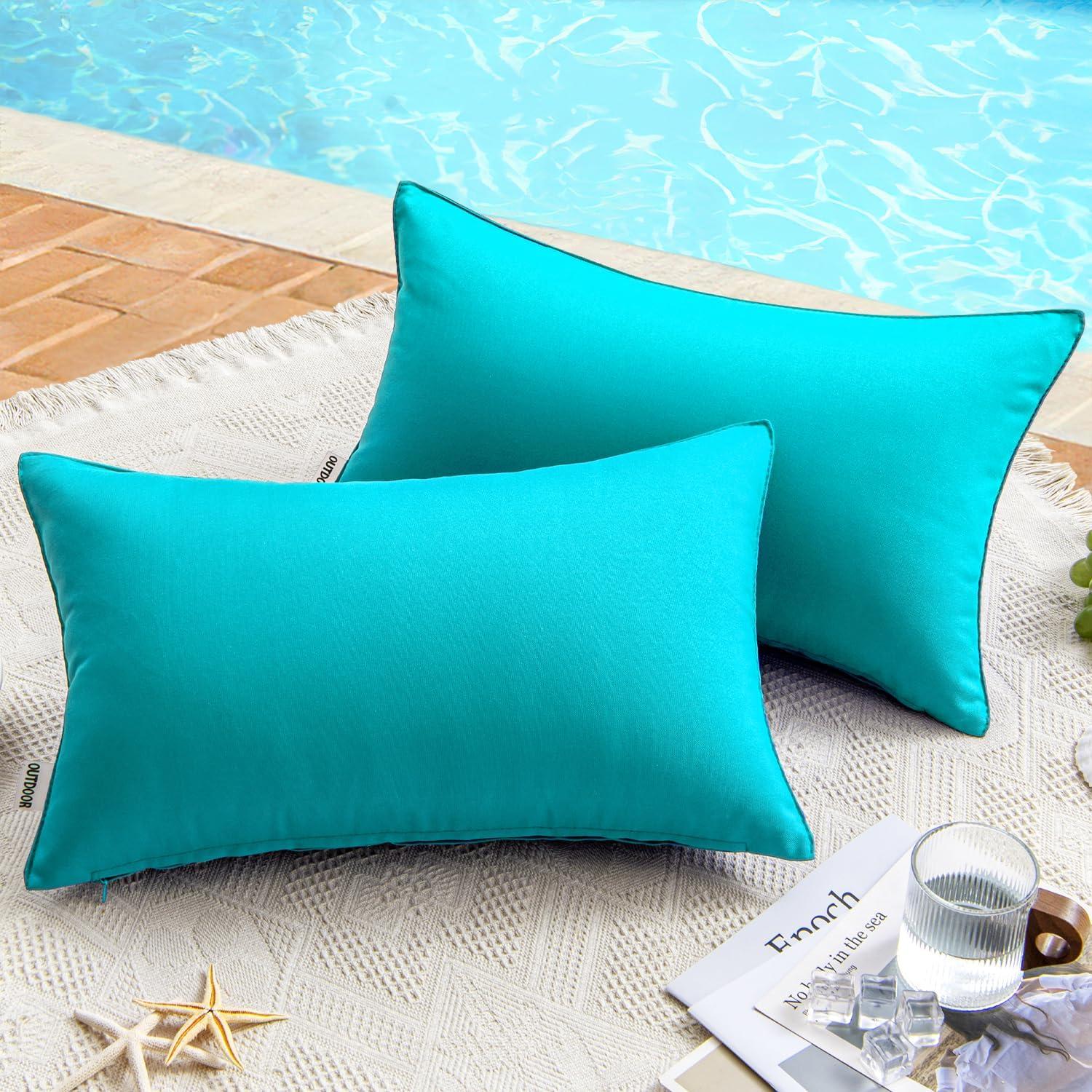 imageMIULEE Pack of 2 Decorative Outdoor Waterproof Pillow Covers Square Garden Cushion Sham Throw Pillowcase Shell for Spring Patio Tent Couch 16x16 Inch Olive GreenTurquoise