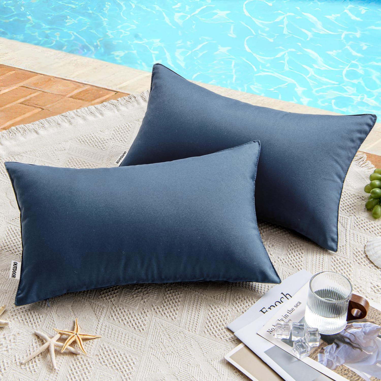imageMIULEE Pack of 2 Decorative Outdoor Waterproof Pillow Covers Square Garden Cushion Sham Throw Pillowcase Shell for Spring Patio Tent Couch 16x16 Inch Olive GreenDark Blue