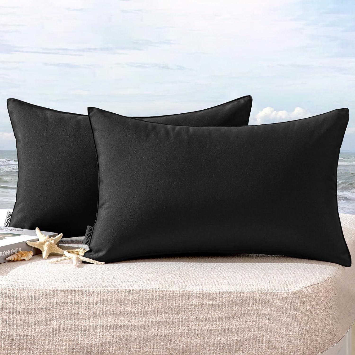 imageMIULEE Pack of 2 Decorative Outdoor Waterproof Pillow Covers Square Garden Cushion Sham Throw Pillowcase Shell for Spring Patio Tent Couch 16x16 Inch Olive GreenBlack