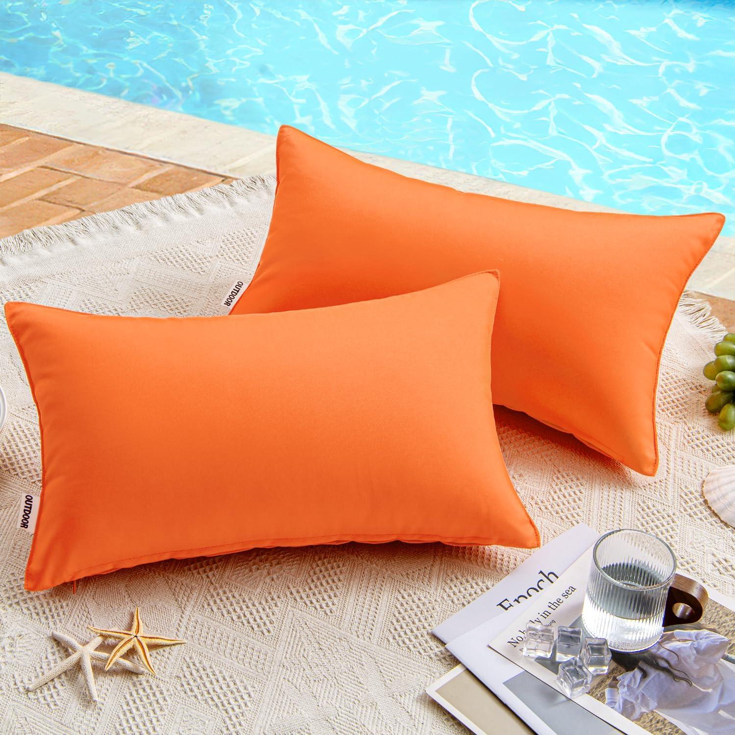 imageMIULEE Pack of 2 Decorative Outdoor Waterproof Pillow Covers Square Garden Cushion Sham Throw Pillowcase Shell for Spring Patio Tent Couch 16x16 Inch Olive GreenOrange