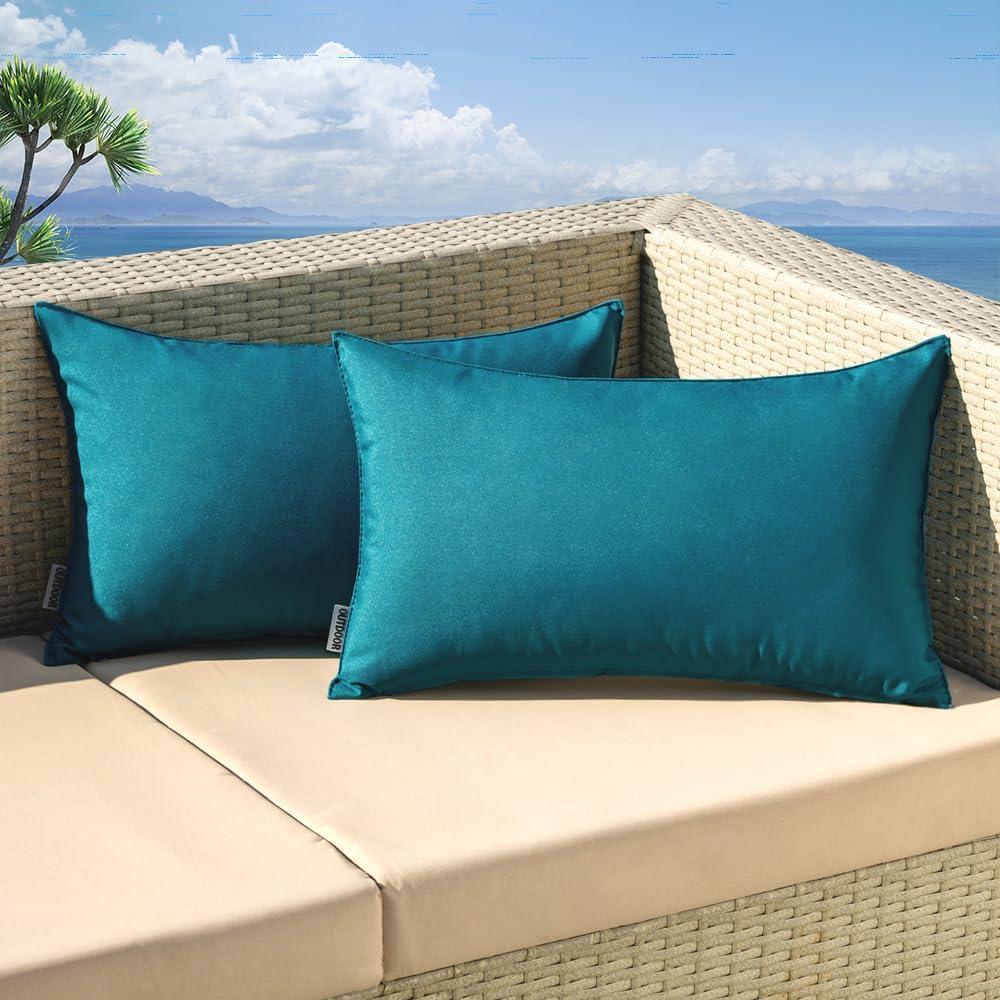 imageMIULEE Pack of 2 Decorative Outdoor Waterproof Pillow Covers Square Garden Cushion Sham Throw Pillowcase Shell for Spring Patio Tent Couch 16x16 Inch Olive GreenDeep Blue