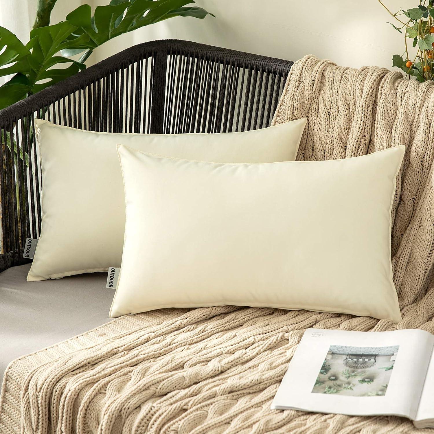 imageMIULEE Pack of 2 Decorative Outdoor Waterproof Pillow Covers Square Garden Cushion Sham Throw Pillowcase Shell for Spring Patio Tent Couch 16x16 Inch Olive GreenBeige