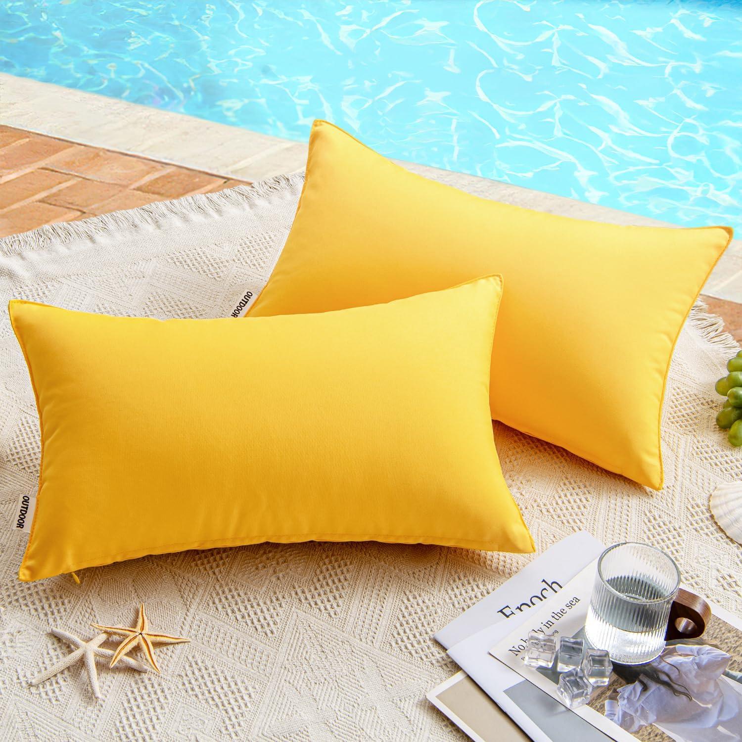 imageMIULEE Pack of 2 Decorative Outdoor Waterproof Pillow Covers Square Garden Cushion Sham Throw Pillowcase Shell for Spring Patio Tent Couch 16x16 Inch Olive GreenYellow