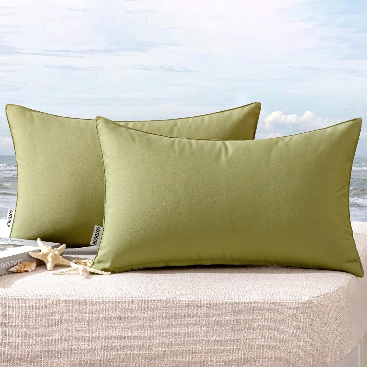 imageMIULEE Pack of 2 Decorative Outdoor Waterproof Pillow Covers Square Garden Cushion Sham Throw Pillowcase Shell for Spring Patio Tent Couch 16x16 Inch Olive GreenSage Green