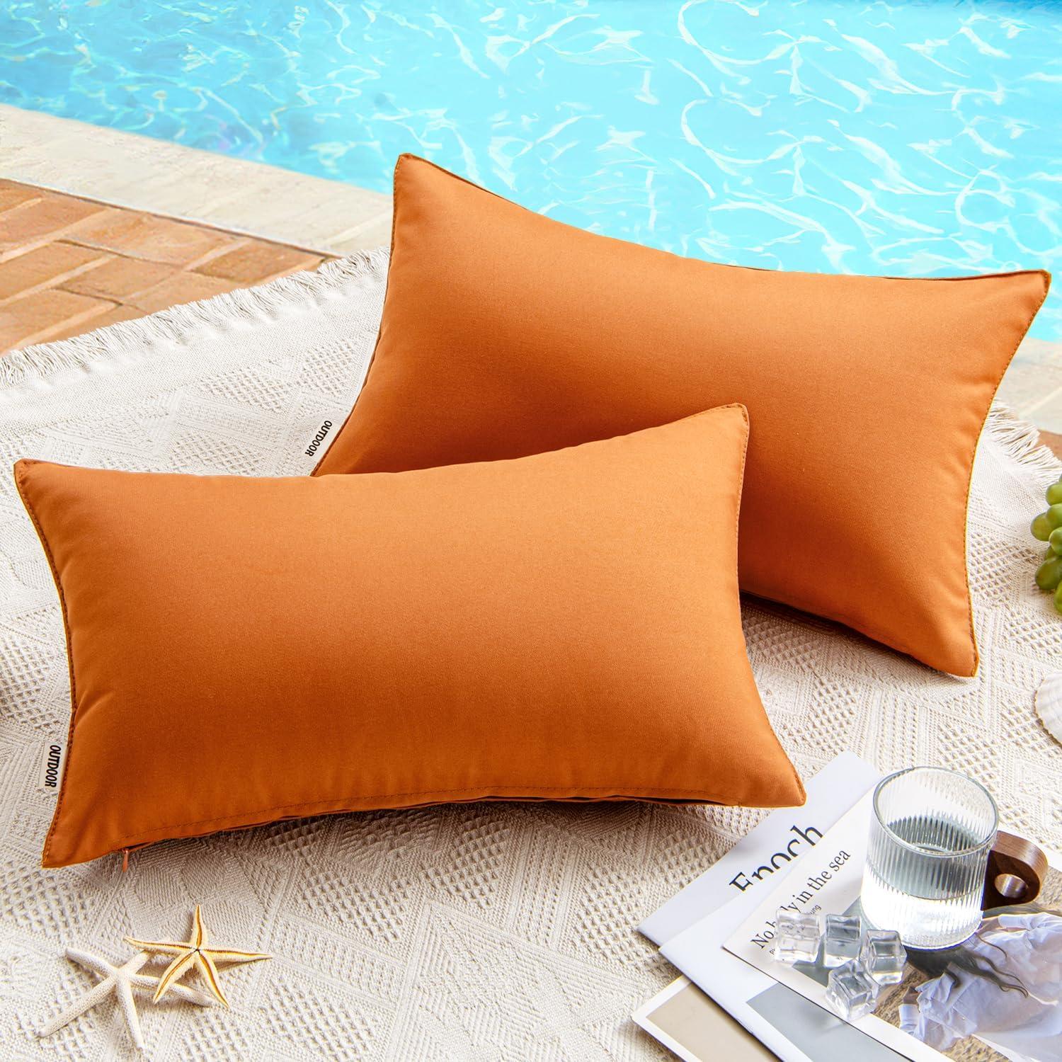 imageMIULEE Pack of 2 Decorative Outdoor Waterproof Pillow Covers Square Garden Cushion Sham Throw Pillowcase Shell for Spring Patio Tent Couch 16x16 Inch Olive GreenBurnt Orange