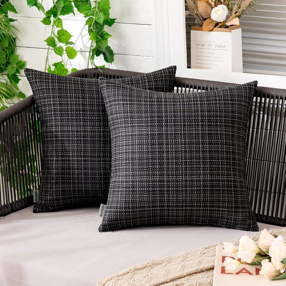 imageMIULEE Outdoor Waterproof Throw Pillow Covers Decorative Farmhouse Water Resistant Cushion Covers for Tent Patio Garden Couch Sofa Pack of 2 18x18 Inch BeigeBlack