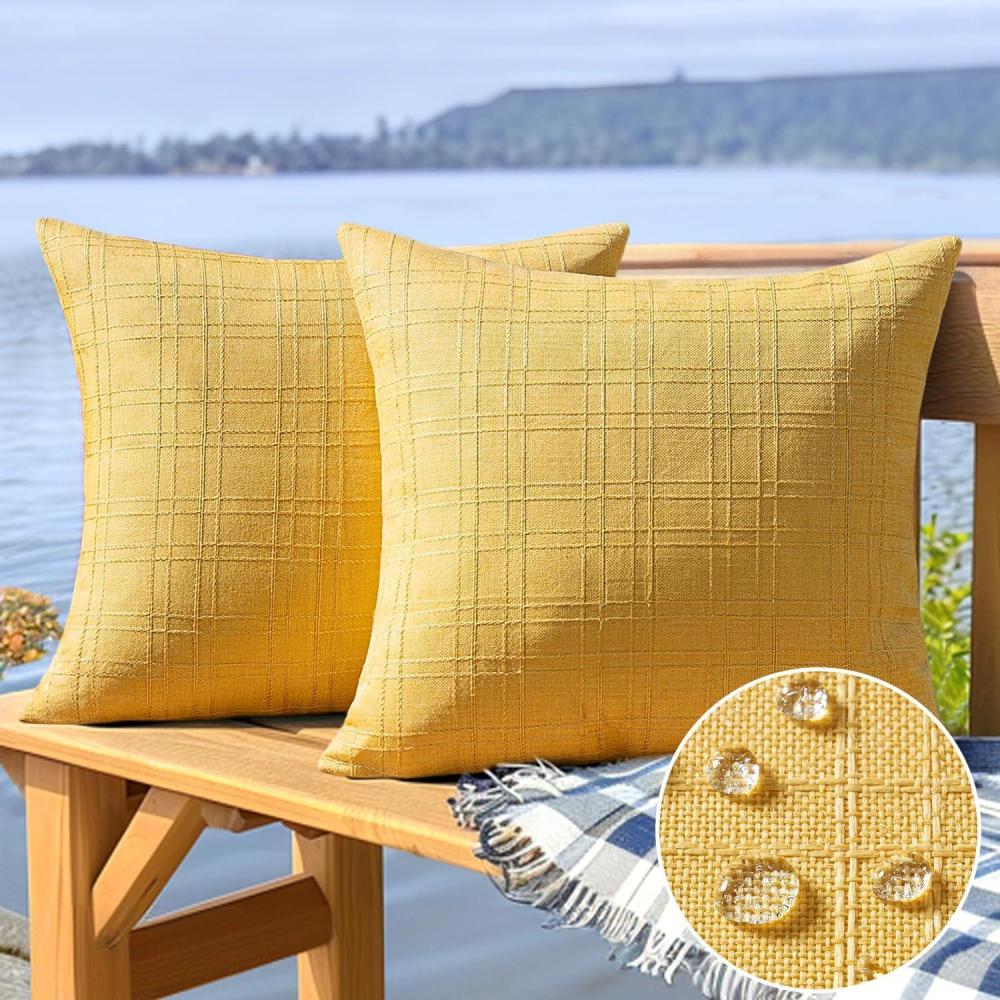 imageMIULEE Outdoor Waterproof Throw Pillow Covers Decorative Farmhouse Water Resistant Cushion Covers for Tent Patio Garden Couch Sofa Pack of 2 20x20 Inch Light BlueYellow