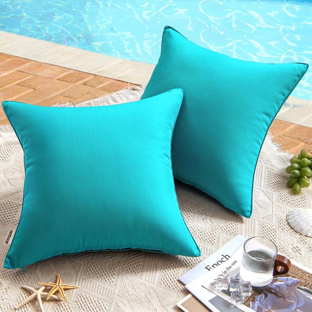 imageMIULEE Pack of 2 Decorative Outdoor Waterproof Pillow Covers Square Garden Cushion Sham Throw Pillowcase Shell for Spring Patio Tent Couch 16x16 Inch Olive GreenTurquoise