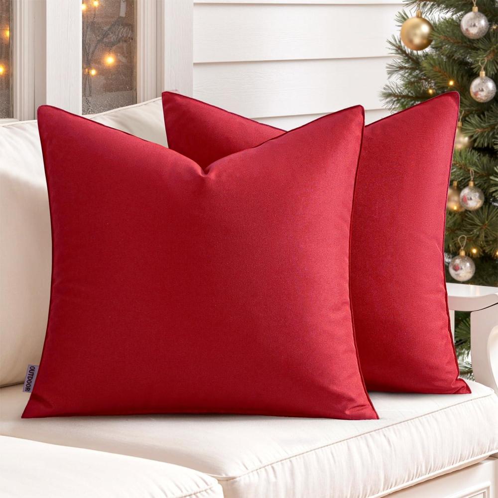 imageMIULEE Pack of 2 Decorative Outdoor Waterproof Pillow Covers Square Garden Cushion Sham Throw Pillowcase Shell for Spring Patio Tent Couch 16x16 Inch Olive GreenWine Red