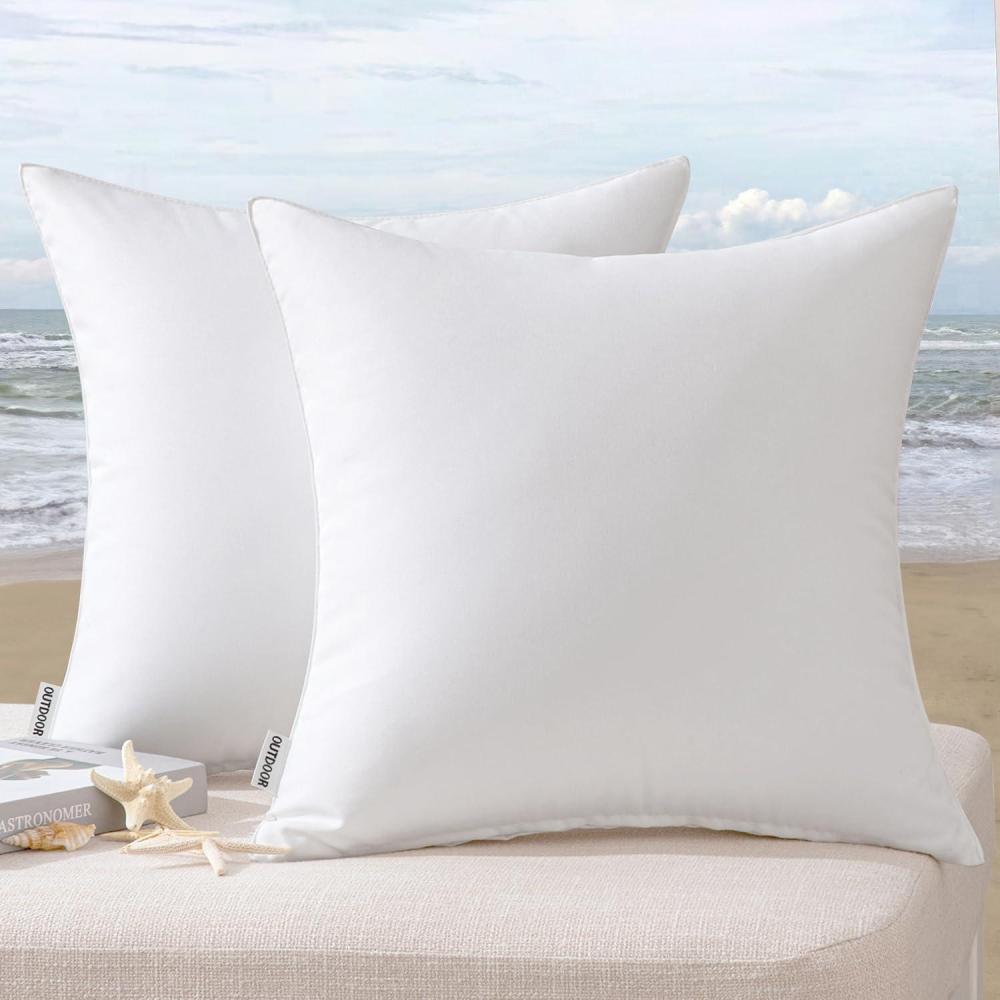 imageMIULEE Pack of 2 Decorative Outdoor Waterproof Pillow Covers Square Garden Cushion Sham Throw Pillowcase Shell for Spring Patio Tent Couch 16x16 Inch Olive GreenWhite