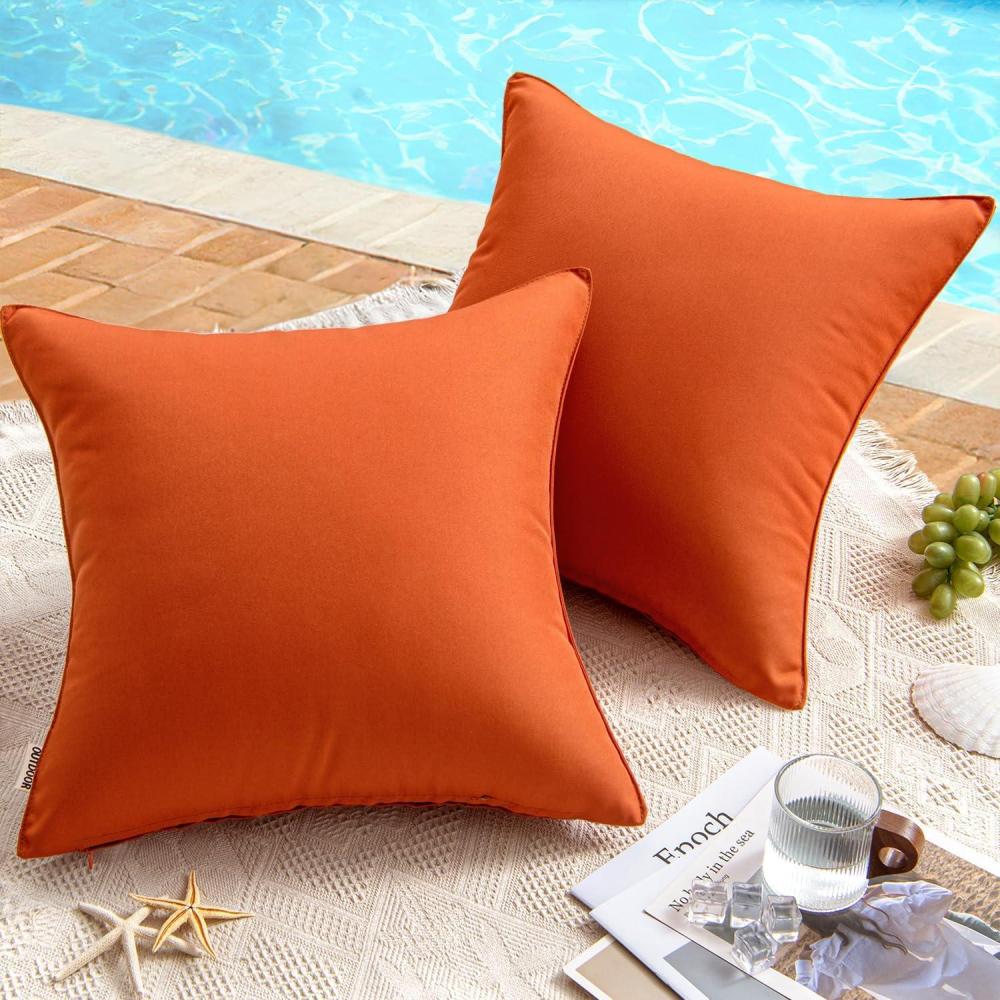 imageMIULEE Pack of 2 Decorative Outdoor Waterproof Pillow Covers Square Garden Cushion Sham Throw Pillowcase Shell for Spring Patio Tent Couch 16x16 Inch Olive GreenBurnt Brick