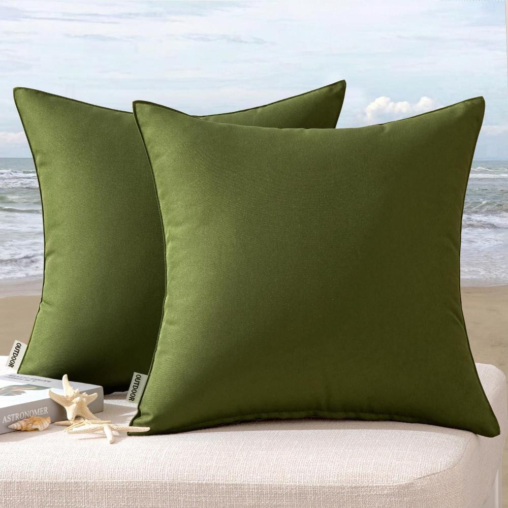 imageMIULEE Pack of 2 Decorative Outdoor Waterproof Pillow Covers Square Garden Cushion Sham Throw Pillowcase Shell for Spring Patio Tent Couch 16x16 Inch Olive GreenOlive Green