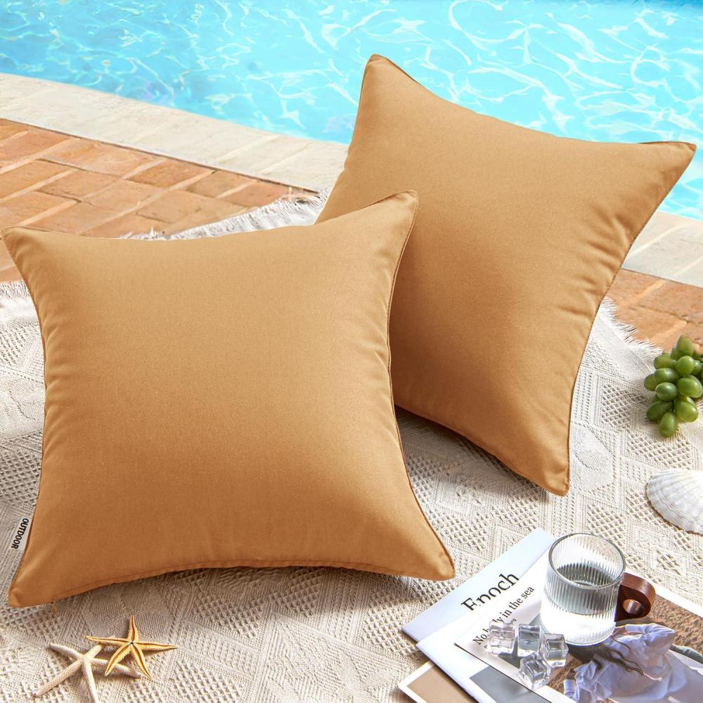 imageMIULEE Pack of 2 Decorative Outdoor Waterproof Pillow Covers Square Garden Cushion Sham Throw Pillowcase Shell for Spring Patio Tent Couch 16x16 Inch Olive GreenLight Brown
