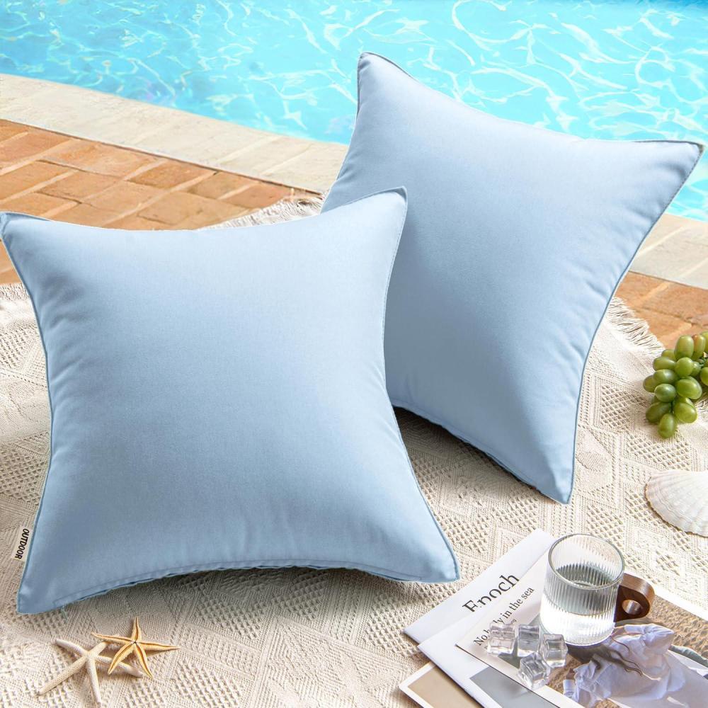 imageMIULEE Pack of 2 Decorative Outdoor Waterproof Pillow Covers Square Garden Cushion Sham Throw Pillowcase Shell for Spring Patio Tent Couch 16x16 Inch Olive GreenLight Blue