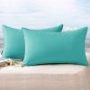 MIULEE Pack of 2 Decorative Outdoor Waterproof Pillow Covers Square Garden Cushion Sham Throw Pillowcase Shell for Spring Patio Tent Couch 16×16 Inch Olive Green(Light Green)