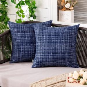 MIULEE Outdoor Waterproof Throw Pillow Covers Decorative Farmhouse Water Resistant Cushion Covers for Tent Patio Garden Couch Sofa Pack of 2, 18×18 Inch Beige(Navy Blue)