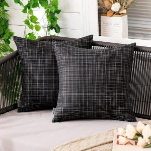 MIULEE Outdoor Waterproof Throw Pillow Covers Decorative Farmhouse Water Resistant Cushion Covers for Tent Patio Garden Couch Sofa Pack of 2, 18×18 Inch Beige(Black)