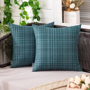 MIULEE Outdoor Waterproof Throw Pillow Covers Decorative Farmhouse Water Resistant Cushion Covers for Tent Patio Garden Couch Sofa Pack of 2, 18×18 Inch Beige(Teal)