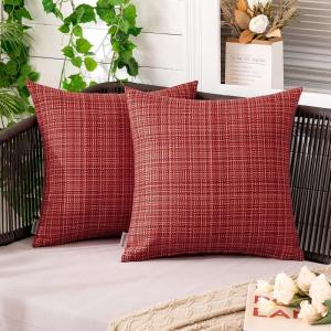 MIULEE Outdoor Waterproof Throw Pillow Covers Decorative Farmhouse Water Resistant Cushion Covers for Tent Patio Garden Couch Sofa Pack of 2, 18×18 Inch Beige(Red)