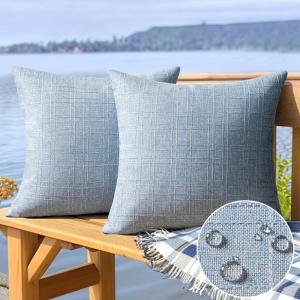 MIULEE Outdoor Waterproof Throw Pillow Covers Decorative Farmhouse Water Resistant Cushion Covers for Tent Patio Garden Couch Sofa Pack of 2, 20×20 Inch Light Blue(Light Blue)