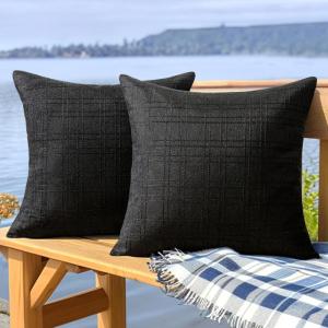 MIULEE Outdoor Waterproof Throw Pillow Covers Decorative Farmhouse Water Resistant Cushion Covers for Tent Patio Garden Couch Sofa Pack of 2, 20×20 Inch Light Blue(Black)