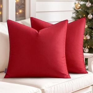 MIULEE Pack of 2 Decorative Outdoor Waterproof Pillow Covers Square Garden Cushion Sham Throw Pillowcase Shell for Spring Patio Tent Couch 16×16 Inch Olive Green(Wine Red)