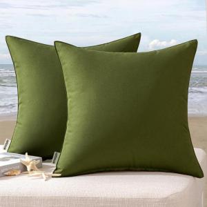 MIULEE Pack of 2 Decorative Outdoor Waterproof Pillow Covers Square Garden Cushion Sham Throw Pillowcase Shell for Spring Patio Tent Couch 16×16 Inch Olive Green(Olive Green)