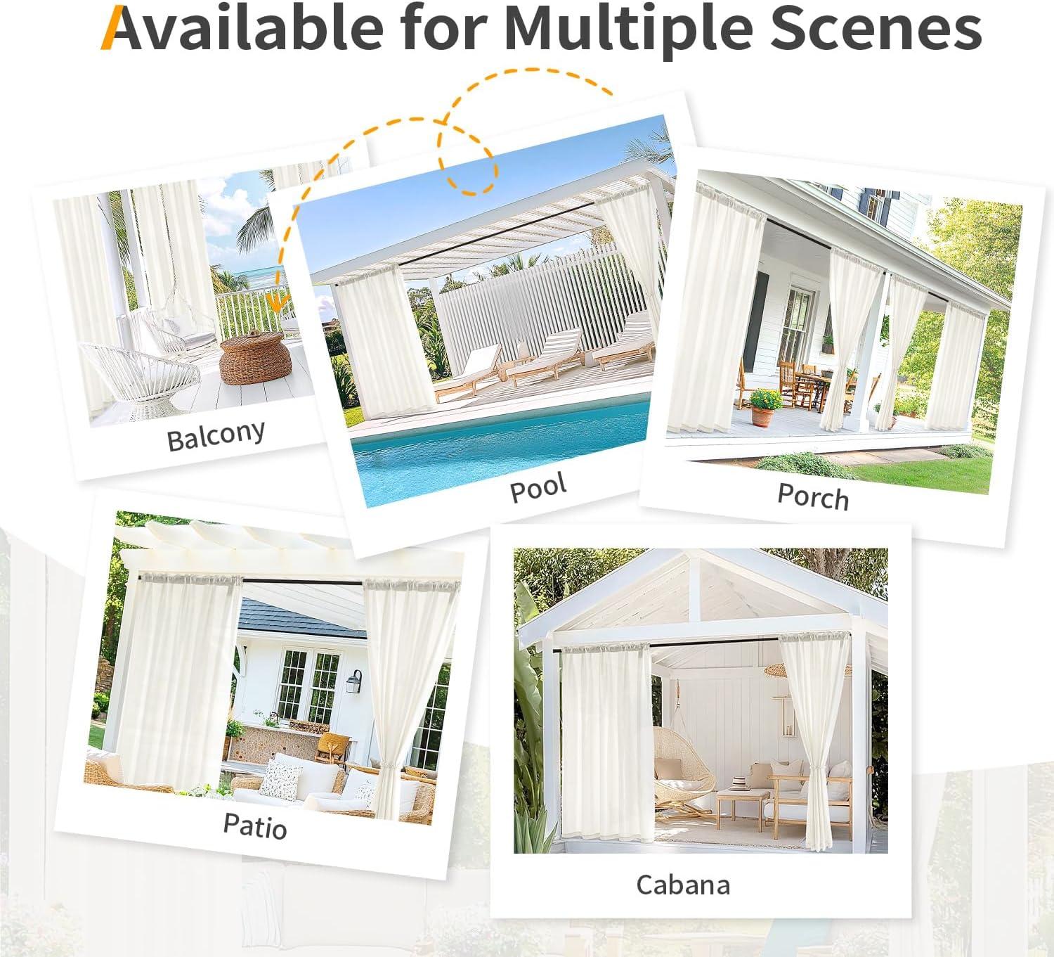 imageMIULEE Ivory Privacy Outdoor Curtains Waterproof NonSeeThrough Semi Sheer 2 Panels Set Elegant Rod Pocket for Patio Porch Pergola Cabana Gazebo 52 X 96 Inch LongIvory