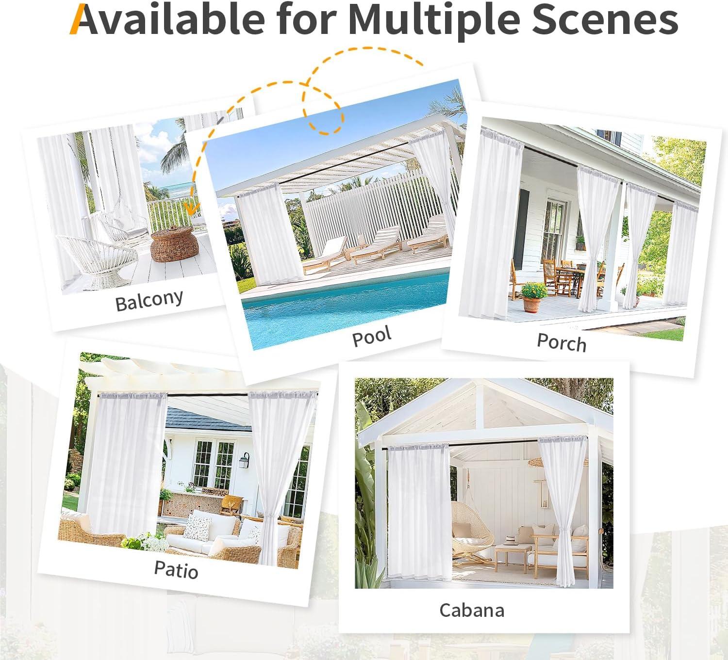 imageMIULEE Ivory Privacy Outdoor Curtains Waterproof NonSeeThrough Semi Sheer 2 Panels Set Elegant Rod Pocket for Patio Porch Pergola Cabana Gazebo 52 X 96 Inch LongWhite