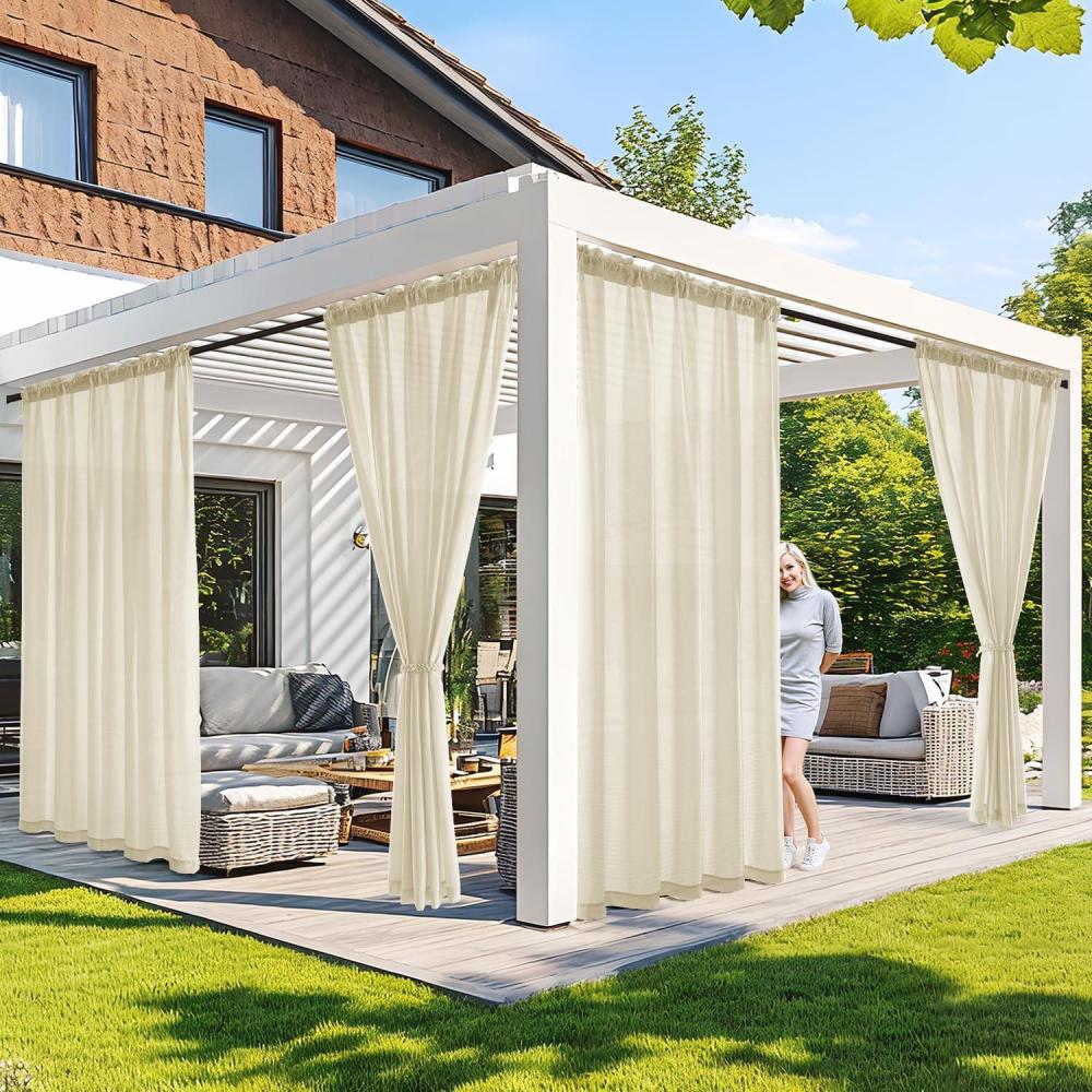 imageMIULEE Ivory Privacy Outdoor Curtains Waterproof NonSeeThrough Semi Sheer 2 Panels Set Elegant Rod Pocket for Patio Porch Pergola Cabana Gazebo 52 X 96 Inch LongCream Beige