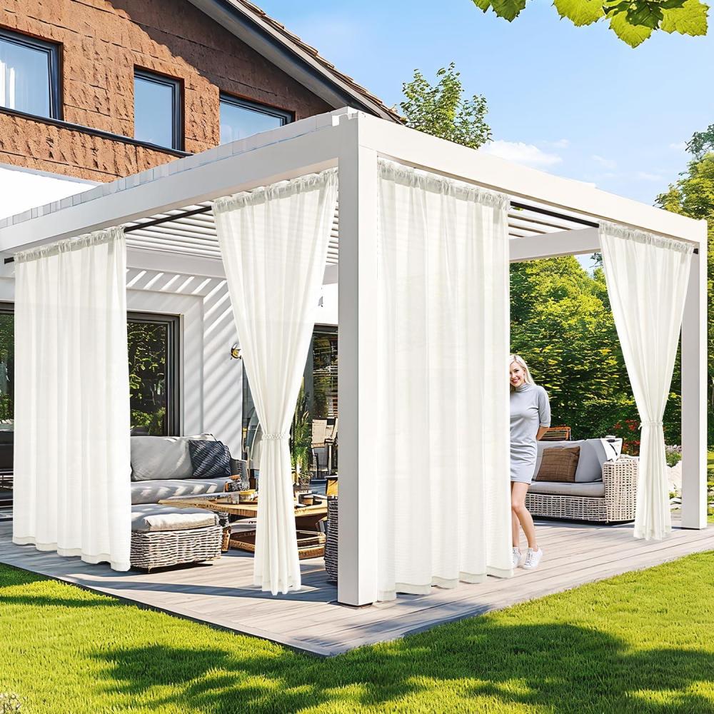 imageMIULEE Ivory Privacy Outdoor Curtains Waterproof NonSeeThrough Semi Sheer 2 Panels Set Elegant Rod Pocket for Patio Porch Pergola Cabana Gazebo 52 X 96 Inch LongIvory