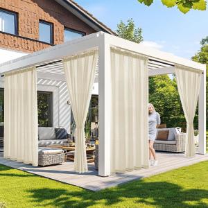 MIULEE Ivory Privacy Outdoor Curtains Waterproof Non-See-Through Semi Sheer 2 Panels Set Elegant Rod Pocket for Patio, Porch, Pergola, Cabana, Gazebo, 52 X 96 Inch Long(Cream Beige)