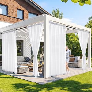 MIULEE Ivory Privacy Outdoor Curtains Waterproof Non-See-Through Semi Sheer 2 Panels Set Elegant Rod Pocket for Patio, Porch, Pergola, Cabana, Gazebo, 52 X 96 Inch Long(White)