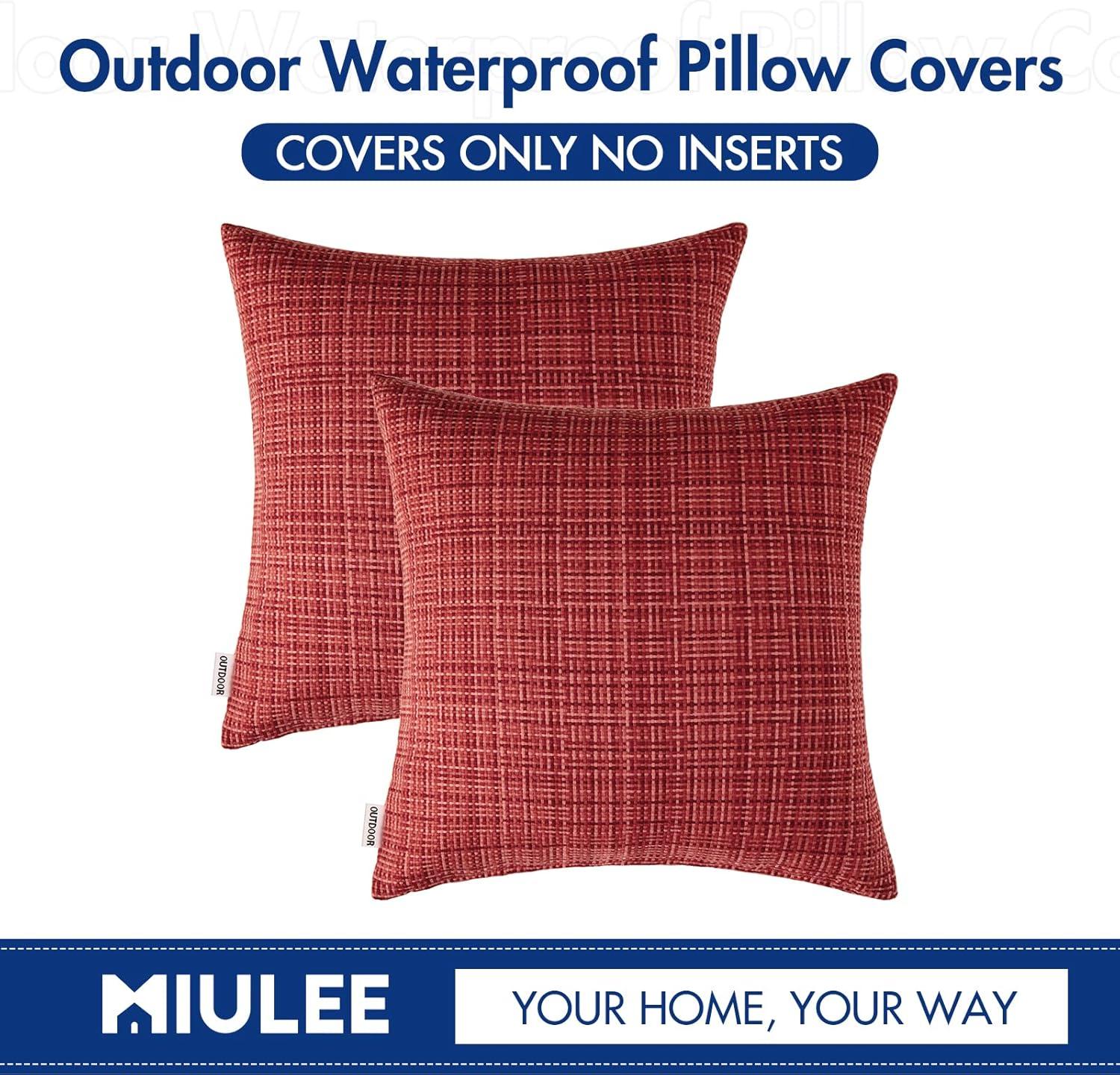 imageMIULEE Outdoor Waterproof Throw Pillow Covers Decorative Farmhouse Water Resistant Cushion Covers for Tent Patio Garden Couch Sofa Pack of 2 20x20 Inch VioletRed